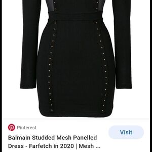 Balmain Black Studded Mesh Panelled Dress